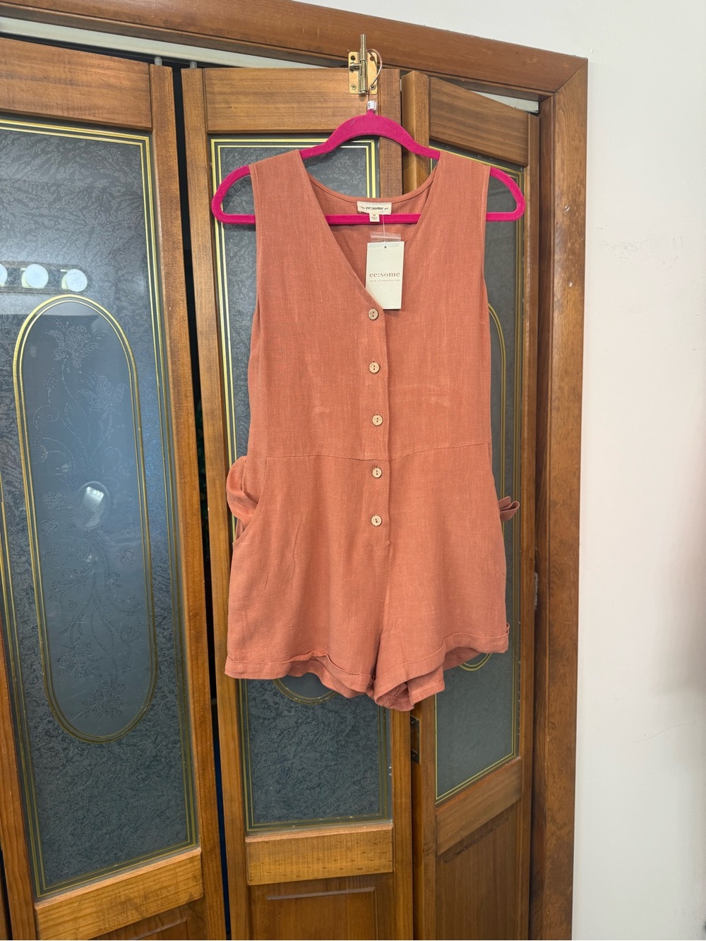 EE:SOME LADIES Rust-Tone Linen Blend Romper, BRAND NEW